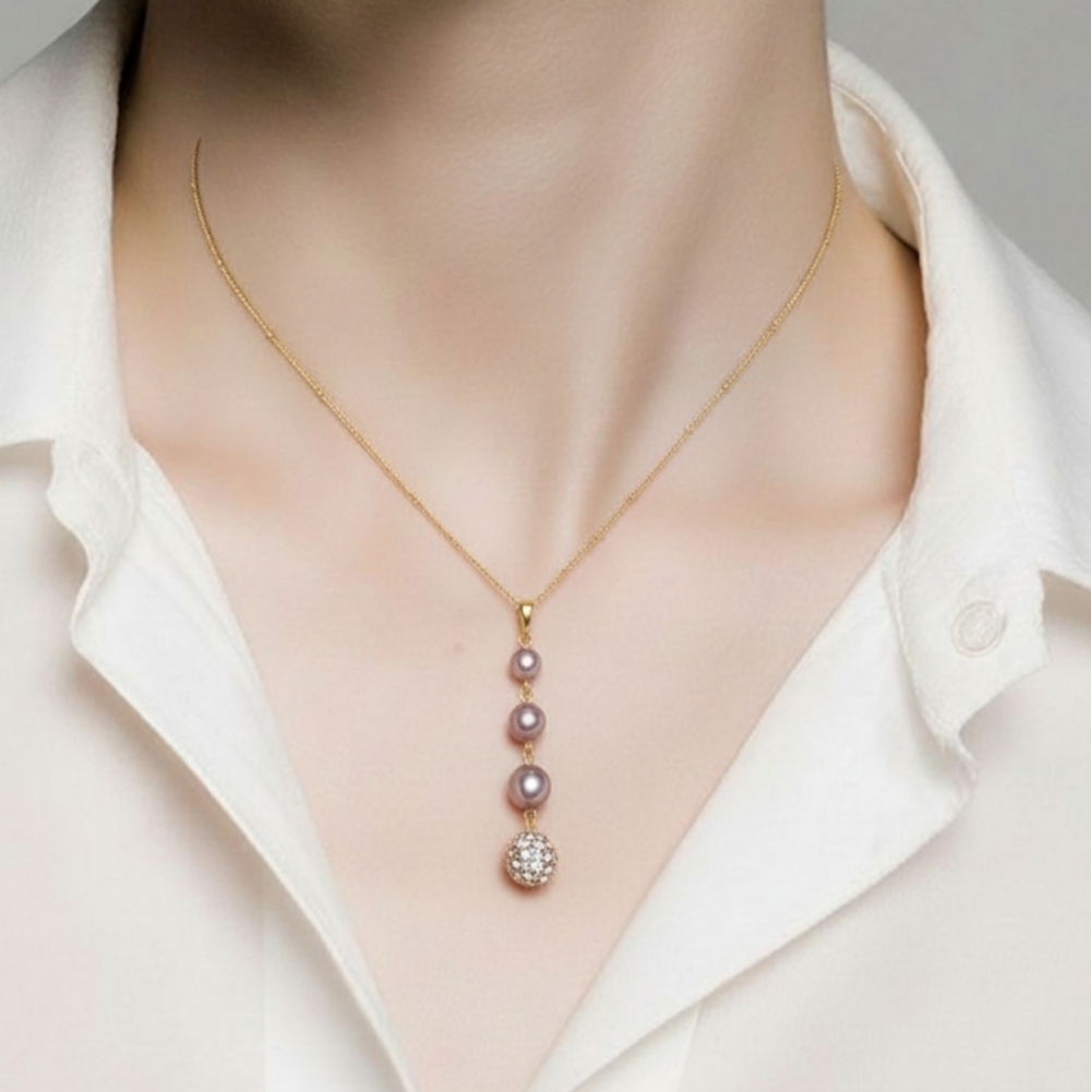 Vintage Costume Gold and Pink Pearl Necklace